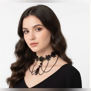 Gothic Elegance Lace Choker Necklace Handmade with medallion and chains - NWT